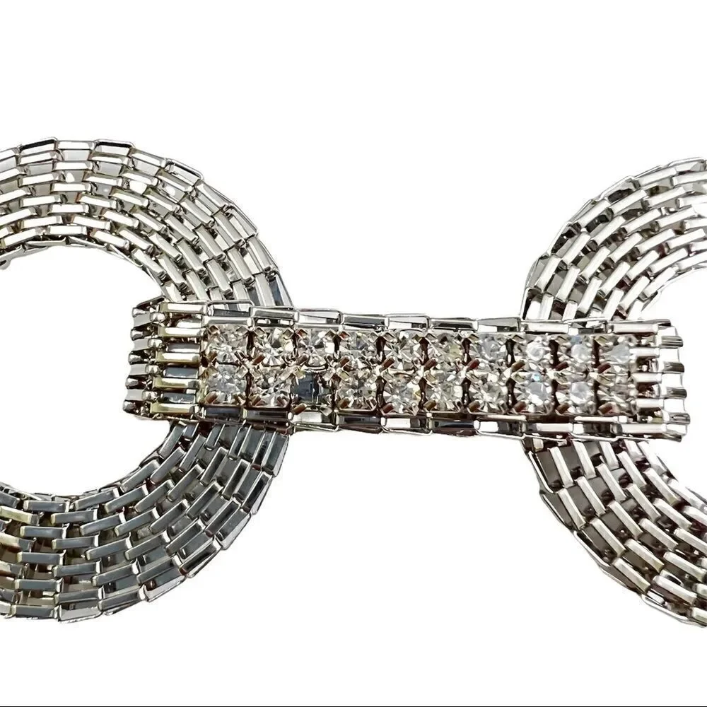 Silver Tone Chain Belt with Rhinestones